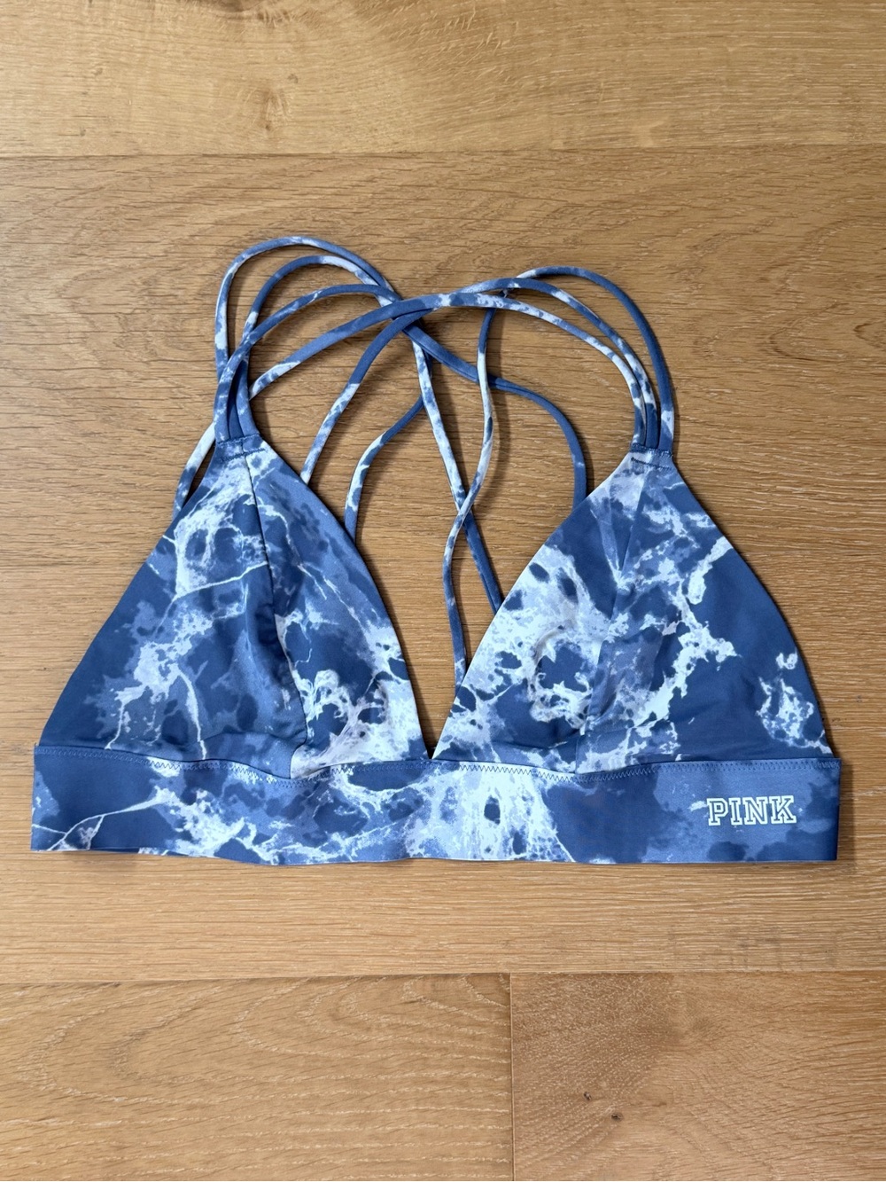 PINK Victoria's Secret Strappy Bralette Marble Tie-Dye Print Blue White Large